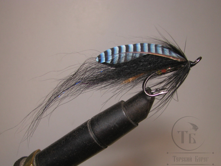 Муха лососёвая на двойнике ( 6 ) Blue Jay Black PR Mustad DL 71 BL Double № 4