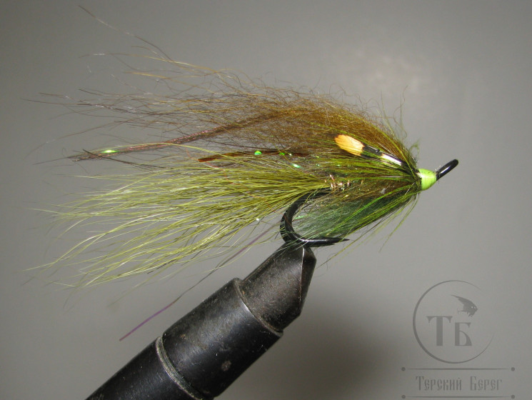Муха лососёвая на двойнике ( 12 ) Scandinavia JC Topol Olive Cascade Partridge Heavy Double Black № 2