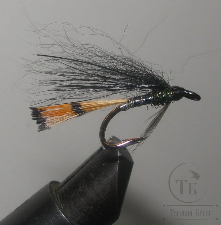 Муха лососёвая на двойнике SM ( 13 ) Black Tippet ( Kumho № 10 )