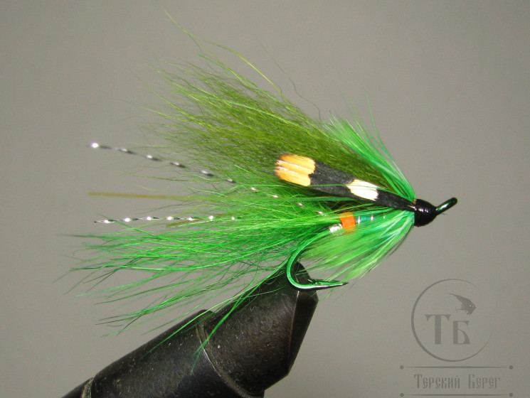 Муха лососёвая на двойнике ( 14 ) Cascade Olive Green Partridge Patriot Green № 10