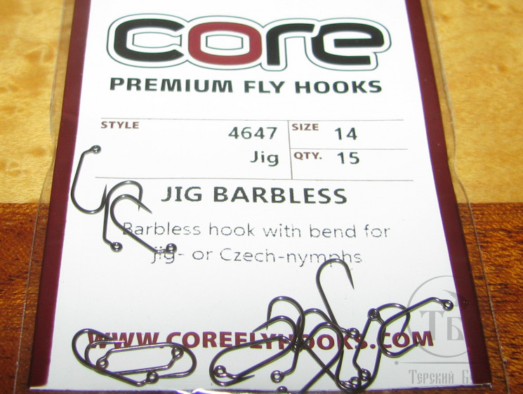 Крючок джиговый безбородый Jig Barbless # 14 (15 шт.) Premium Fly Hook Core