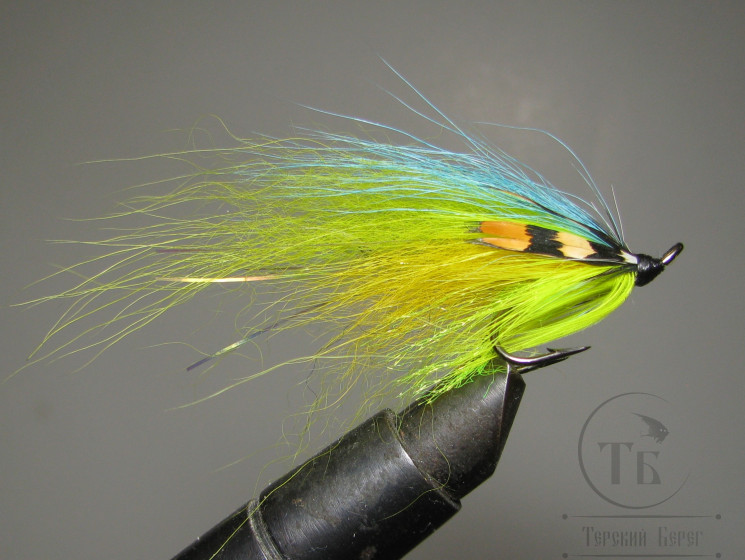 Муха лососёвая на двойнике ( 43 ) Scandinavia JC Varzyga Blue Canary Mustad DL71 № 6