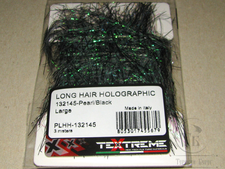 Синель Long Hair Holographic Large Pearl / Black 3 meters Textreme