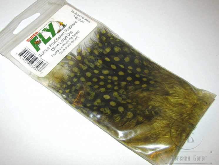 Перья цесарки крупные Guinea Fowl Select Lg. Dot Olive Super Fly