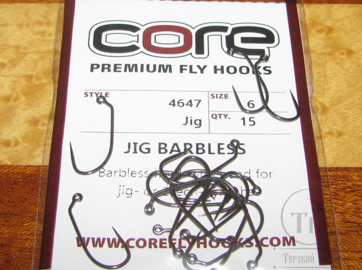 Крючок джиговый безбородый Jig Barbless # 6 (15 шт.) Premium Fly Hook Core