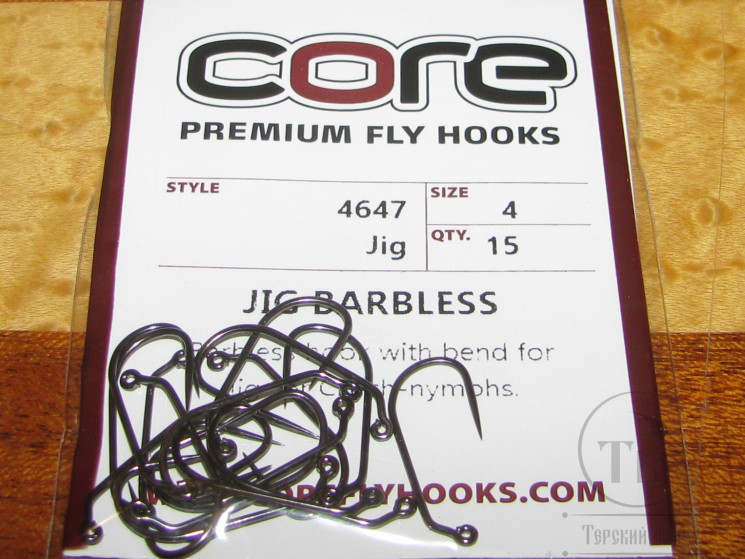 Крючок джиговый безбородый Jig Barbless # 4 (15 шт.) Premium Fly Hook Core