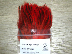 Перо скальпа петуха Баджер красно оранжевый / Attractor Neck Hackle Badger Fire Orange