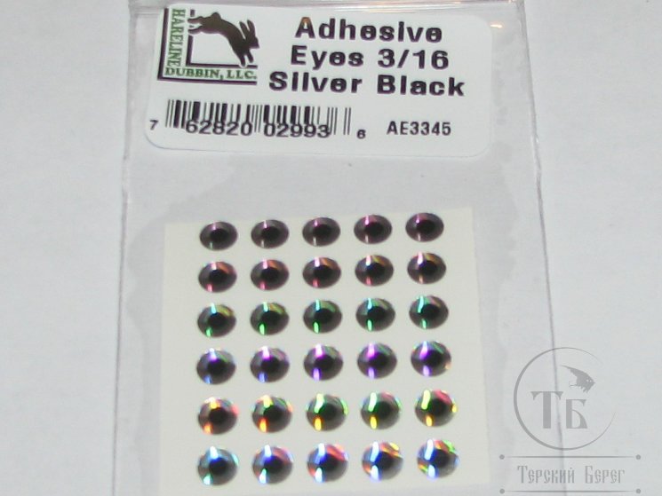 Глазки голографические Adheisve Eyes 3/16 (4,7 мм) Silver Black (30шт) Hareline