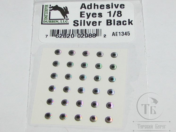 Глазки голографические Adheisve Eyes 1/8 (3,5 мм) Silver Black (30шт) Hareline