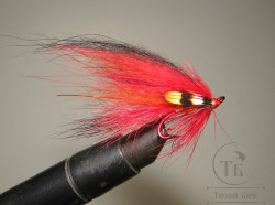 Муха лососёвая на двойнике ( 14 ) Scandinavia JC TD Red крючок Partridge Patriot Black № 10