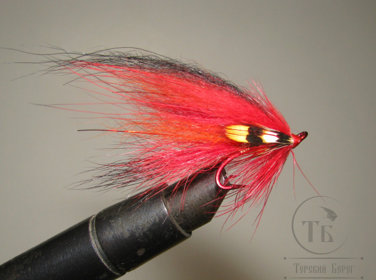 Муха лососёвая на двойнике ( 14 ) Scandinavia JC TD Red крючок Partridge Patriot Black № 10