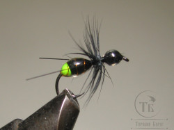 Муха муравей Ant ( 106 ) Black Fl. Chartreuse Tag Epoxy Kumho Dry № 14