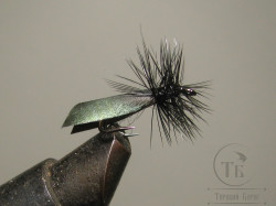 Муха на двойнике (ДВХ № 6) Caddis (Turkey Quills) Peacock Black кр. № 12