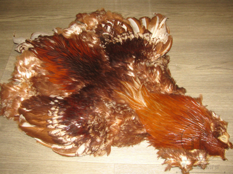 Шкура петуха с крыльями и хвостом Cock Skin Brown White Barred ( скальп рыже коричневый, седло коричневое , хвост отсутствует ) CS 1 / 24 
