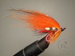 Муха лососёвая на двойнике ( 27 ) Scandinavia JC TD Orange крючок Partridge Patriot Red № 10
