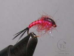 Муха нимфа Lt.  ( 40 )  Fl. Hot Red  крючок scud №10