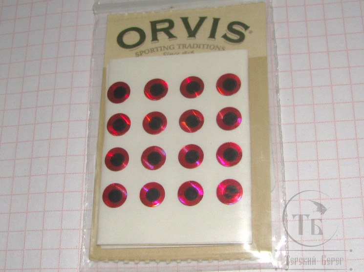 Глазки самоклеящиеся Flat Prism Decal Eyes Red 1/4 ( 48 шт ) Orvis