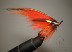 Mуха лососевая на двойнике ( 6 ) Robin Hood RH Orange BLW крючок Mustad DL71 BLN № 4