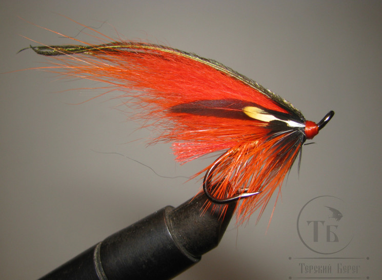 Mуха лососевая на двойнике ( 6 ) Robin Hood RH Orange BLW крючок Mustad DL71 BLN № 4