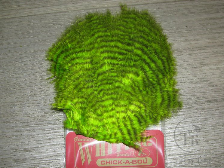 Перо петуха пушистое мягкое, фактуры "марабу" Chiсkabou Whiting Grizzly Green Chartreuse