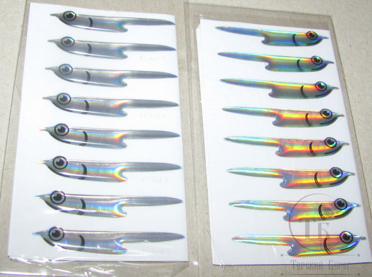 Наклейки имитация рыбки Fish Silver Holographic 8 пар