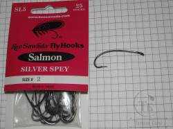 Крючки лососёвые одинарные Salmon Silver Spey SL 5 Black Nickel Ken Sawada № 2 (25 штук)
