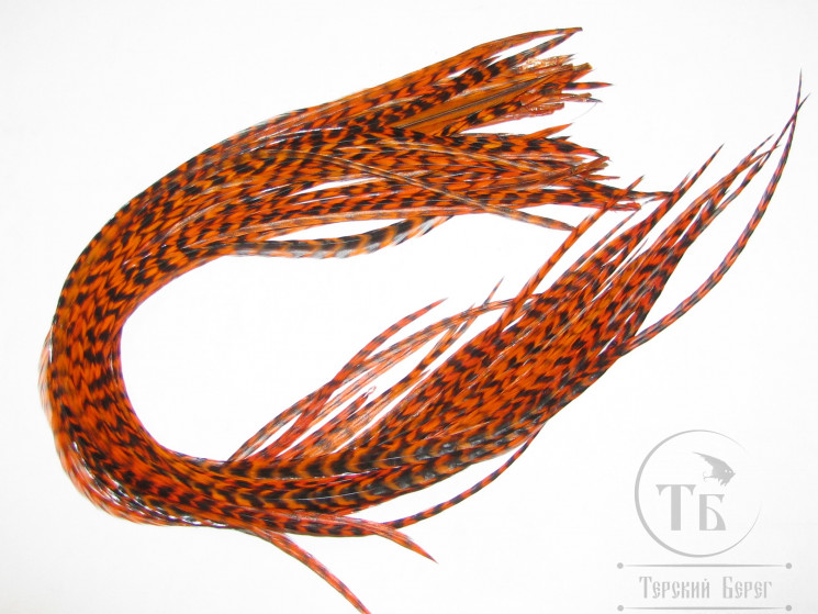 Перо Dry Fly (для сухих мух) 10 шт гризли оранжевый крючки № 14-16