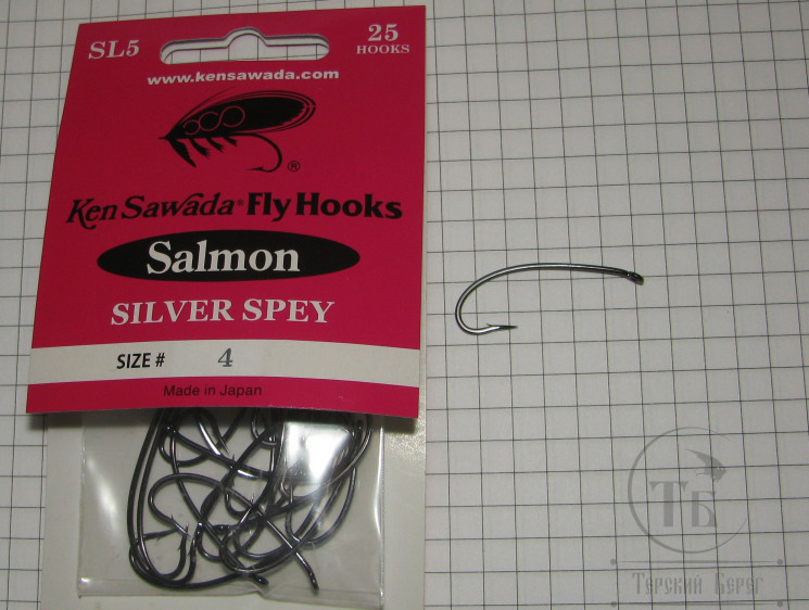 Крючки лососёвые одинарные Salmon Silver Spey SL 5 Ken Sawada № 4 (25 штук)