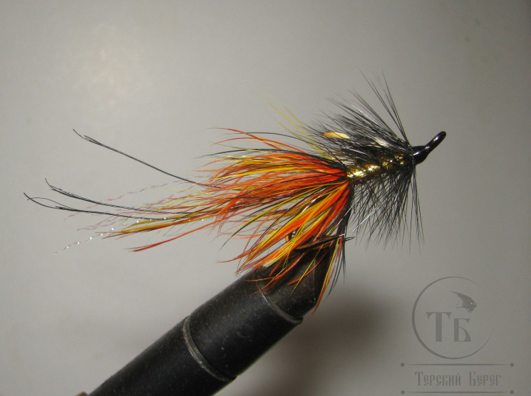 Муха лососёвая ( 1 ) Pr. Pot Belly Pig Black Orange Yellow Partridge Patriot BLN Double № 4