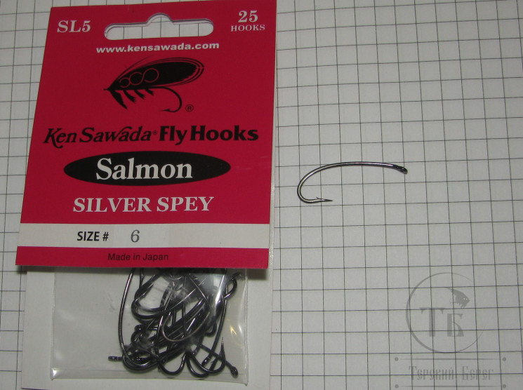Крючки лососёвые одинарные Salmon Silver Spey SL 5 Ken Sawada № 6 (25 штук)