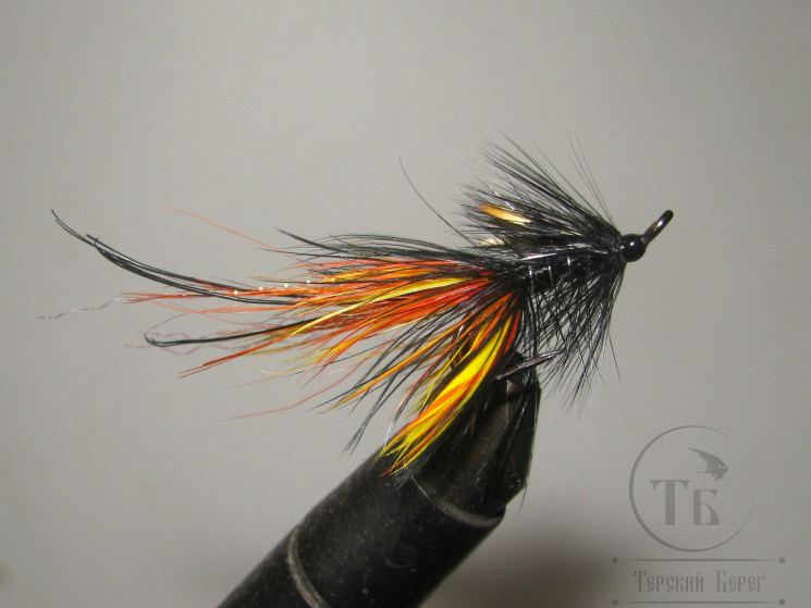 Муха лососёвая ( 2 ) Pr. Pot Belly Pig Black Orange Yellow AHREX St. BLN Double № 4