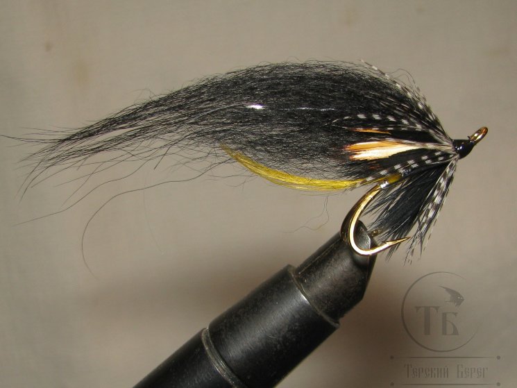 Муха лососевая на золотом двойнике ( 25 ) TD Black Teal Partridge Patriot Gold № 6