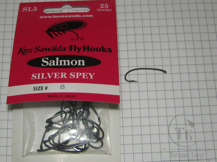 Крючки лососёвые одинарные Salmon Silver Spey SL 5 Black Nickel Ken Sawada № 8 (25 штук)