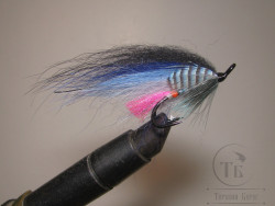Муха лососёвая на двойнике ( 7 ) Blue Jay Eye Pink Tail Black Partridge Heavy Double № 2