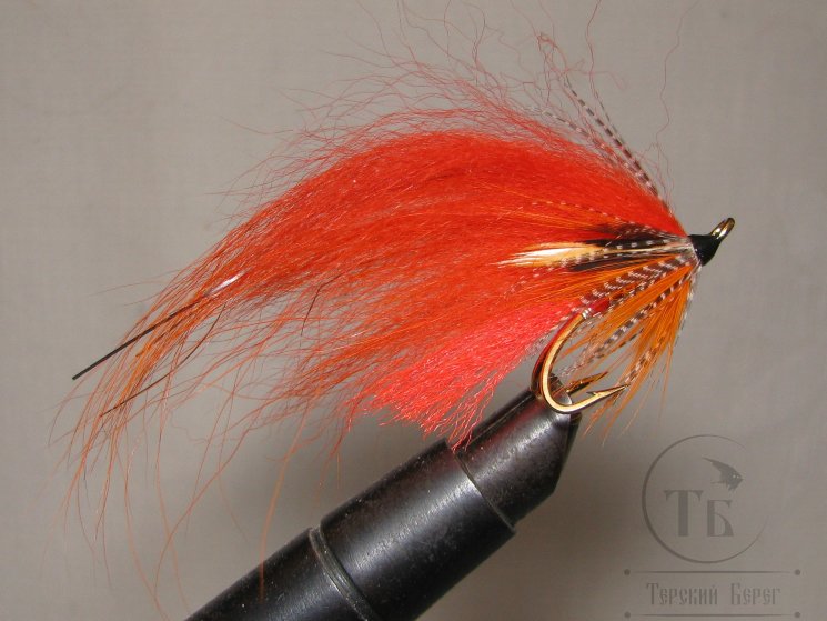 Муха лососевая на золотом двойнике ( 14 ) TD Hot Orange Teal Partridge Patriot Gold № 6