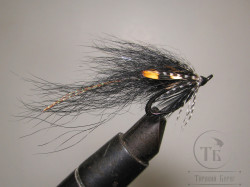 Mуха лососевая на двойнике SM ( 1 ) Black Teal крючок Partridge Patriot Black № 10