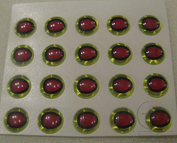 Глазки Oval Pupil 3D Adheisve Eyes 1 / 4 ( 6,4 мм ) Chartreuse / Red ( 20шт )