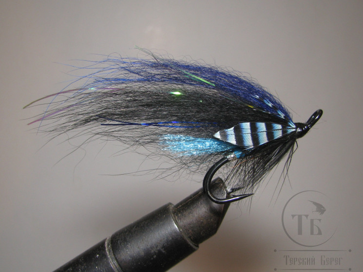 Муха лососёвая на двойнике ( 12 ) Blue Jay Eye SDB Tail Black Partridge Heavy Double № 2