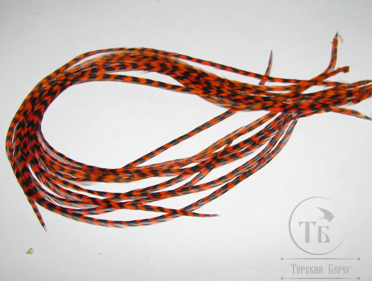 Перо Dry Fly (для сухих мух) 10 шт гризли оранжевый крючки № 10-12-14