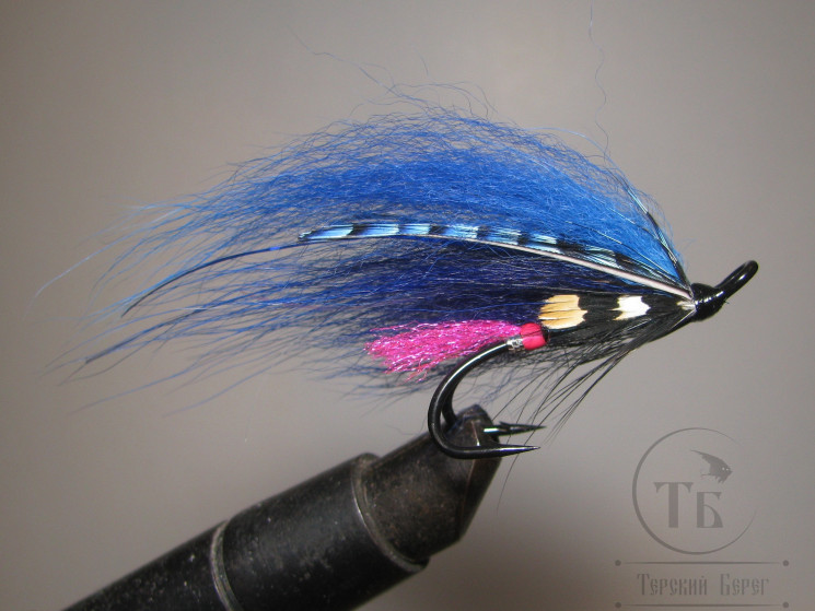 Муха лососёвая на двойнике ( 13 ) Blue Jay Pink Tail Partridge Heavy Double № 2