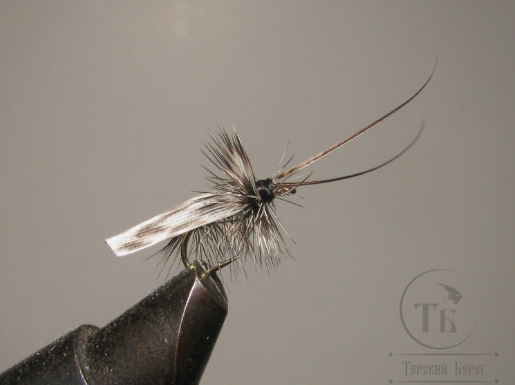 Муха сухая Dry fly ( 4 ) " Quill Wing Caddis Barred "крючок № 12 ( Kumho )