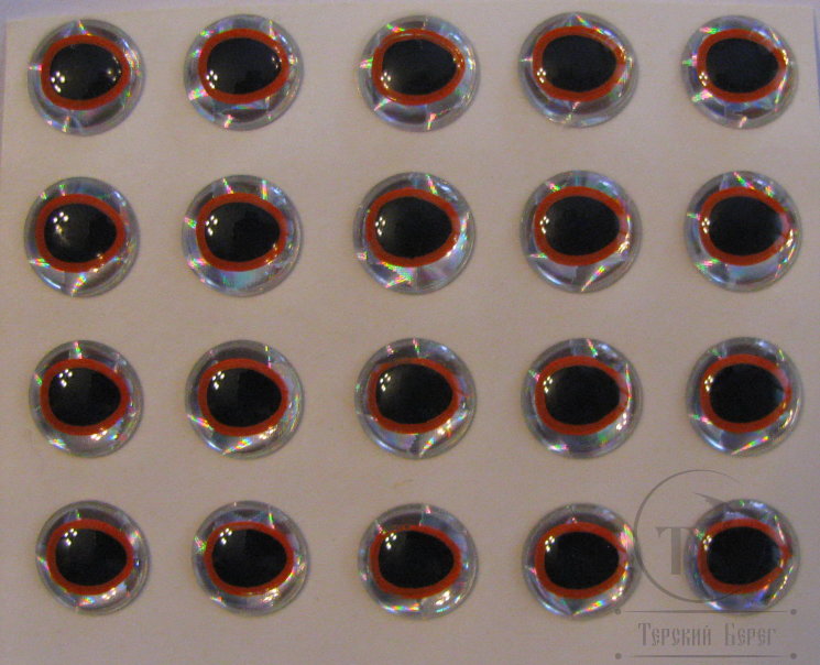 Глазки Oval Pupil 3D Adheisve Eyes 1 / 4 ( 6,4 мм ) Orange / Black ( 20шт )